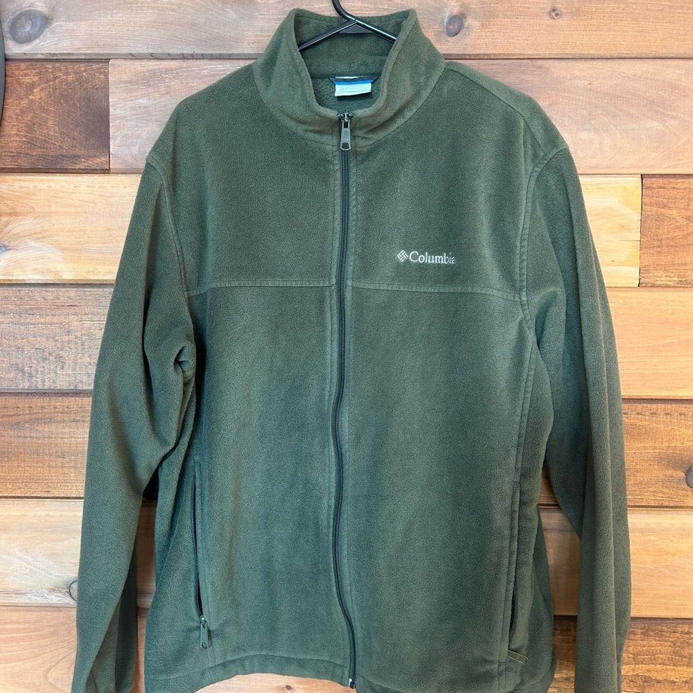 Columbia Olive Fleece Zip-Up Sweater - Men’s Large